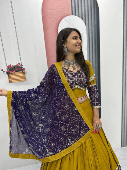 Amaya Raang Vibrant Mustard Cotton Bandhani Lehenga
