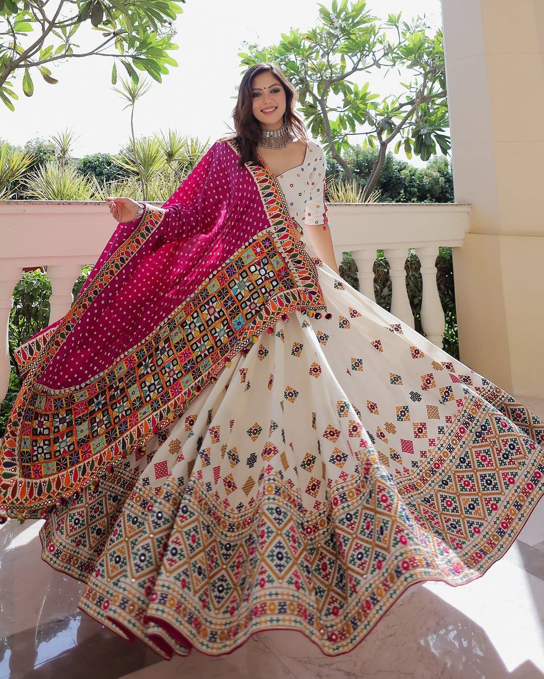 Rajvi Rasa Mirror Work Embroidery Navratri Special Lehenga Set