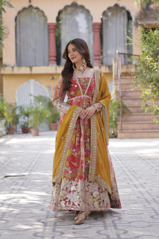 The Queen of Multicolor Flower Beautiful Gown