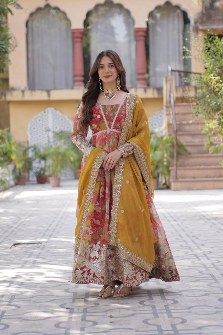 The Queen of Multicolor Flower Beautiful Gown