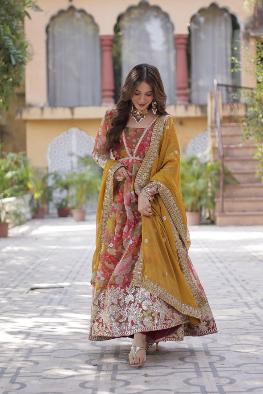 The Queen of Multicolor Flower Beautiful Gown