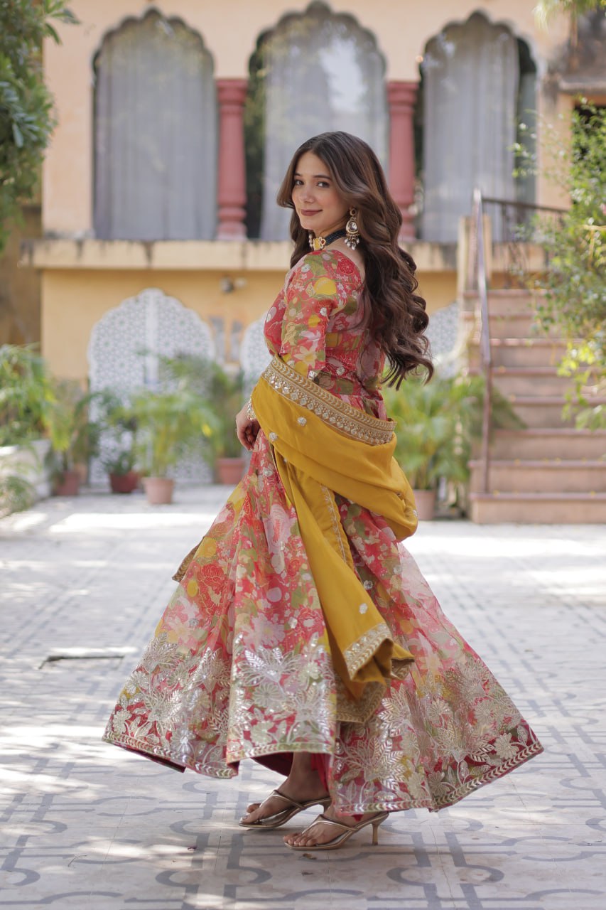The Queen of Multicolor Flower Beautiful Gown