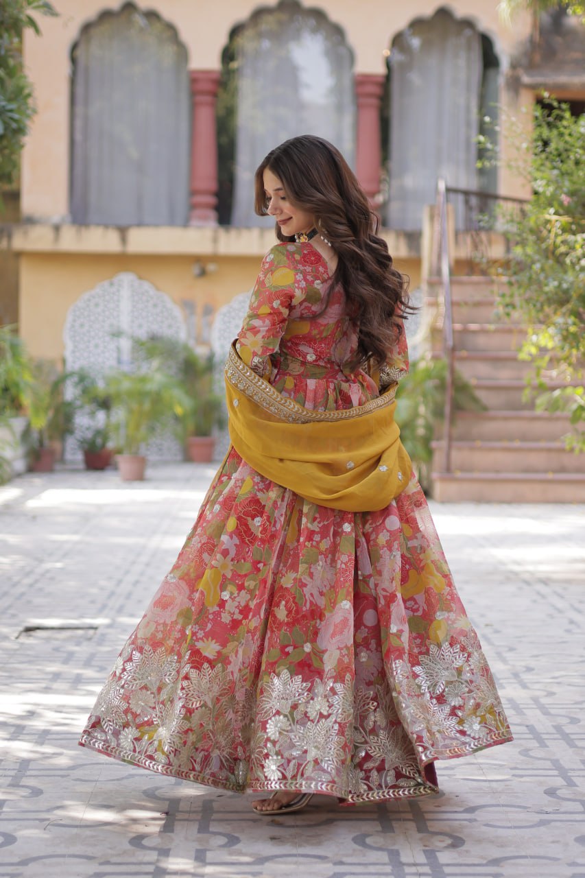 The Queen of Multicolor Flower Beautiful Gown