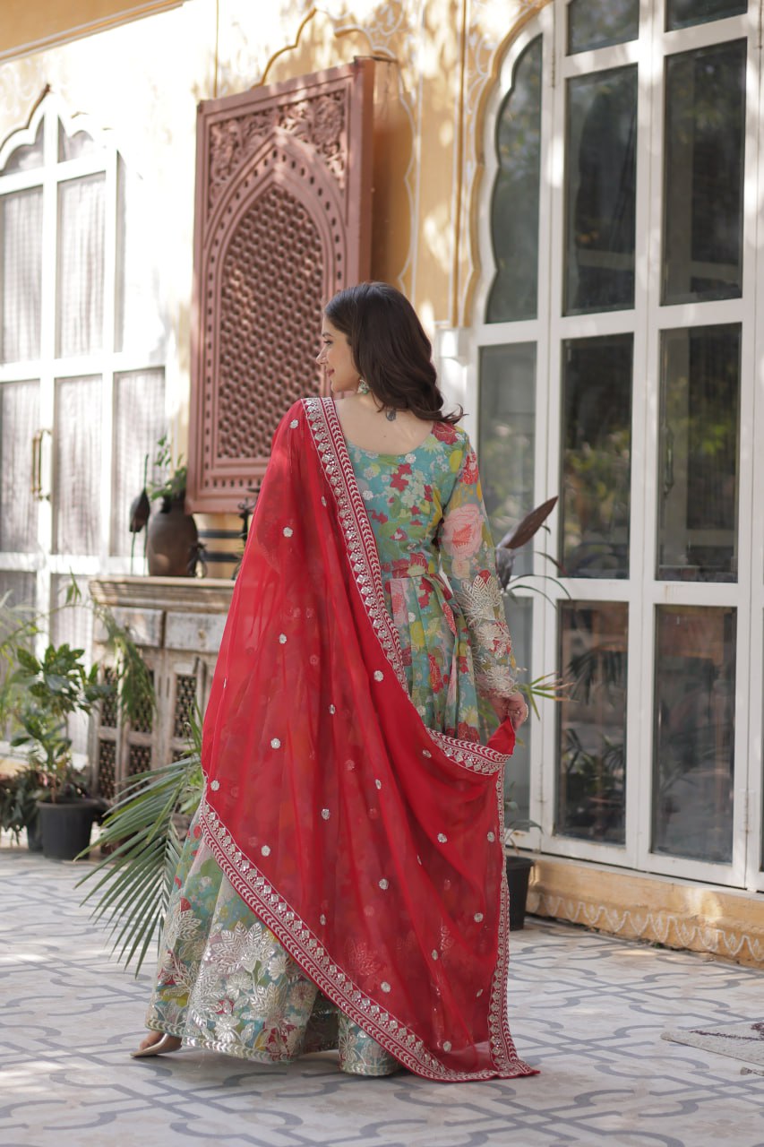 The Queen of Multicolor Flower Beautiful Gown