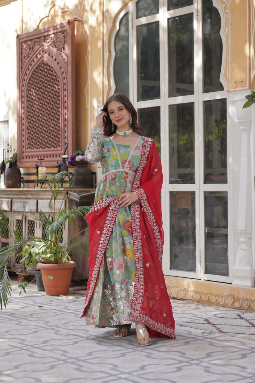 The Queen of Multicolor Flower Beautiful Gown