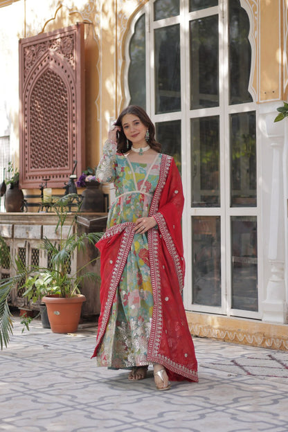 The Queen of Multicolor Flower Beautiful Gown