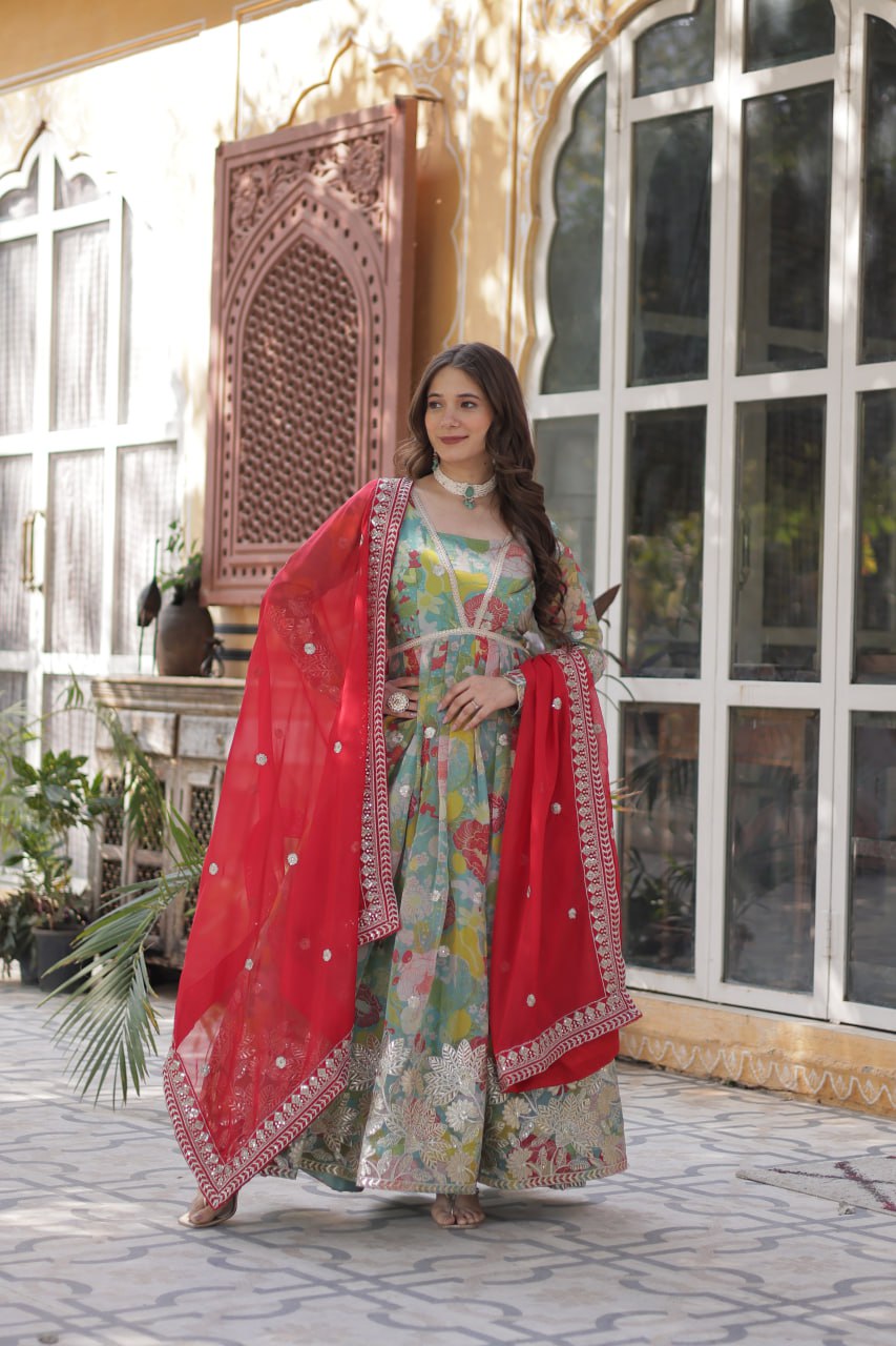The Queen of Multicolor Flower Beautiful Gown