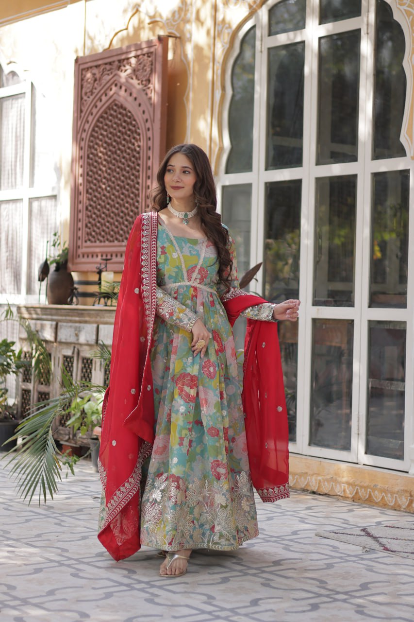 The Queen of Multicolor Flower Beautiful Gown
