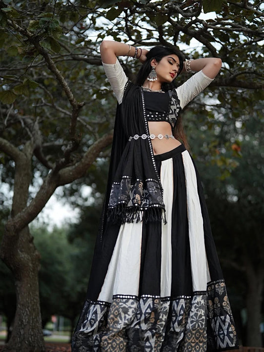 Black & White Mirror Work Navratri Lehenga