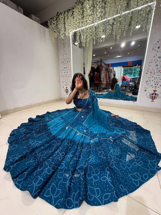 Ocean Bloom Shaded Bandhani Navratri Special Lehenga Choli