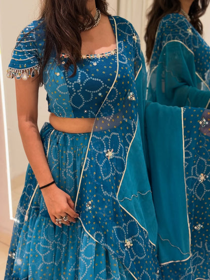 Ocean Bloom Shaded Bandhani Navratri Special Lehenga Choli