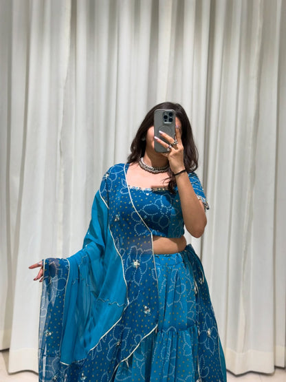 Ocean Bloom Shaded Bandhani Navratri Special Lehenga Choli