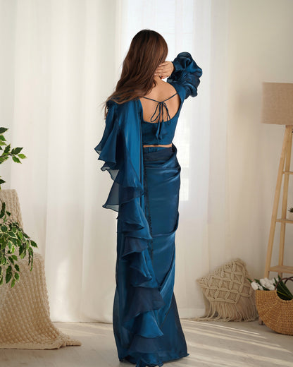 Blue Premium Quality Jimmy Choo Organja Saree
