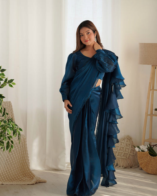 Blue Premium Quality Jimmy Choo Organja Saree