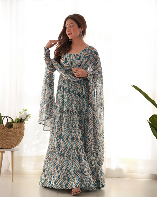 Bule Ethnic Printed Long Dress with Matching Dupatta NKB-41