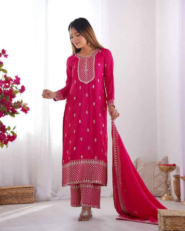 Vritika Beautiful Pure Chinon Silk Fabric Kurta Set