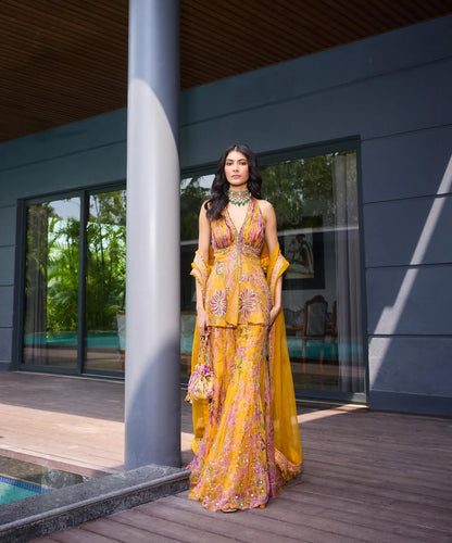 Meher Sequined Halter Neck Sharara Set
