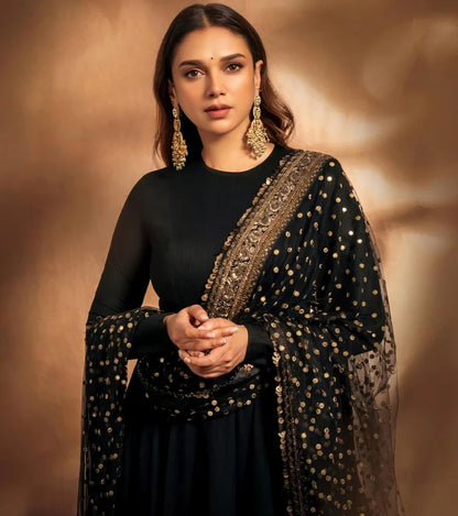 Aditi new black silk suit set