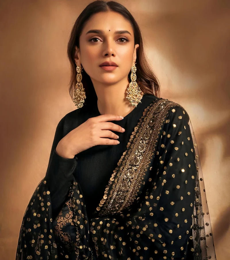 Aditi new black silk suit set