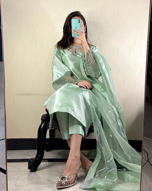Zaya Mint  A Luxe Silk  Mint Green Silk Kurta Set