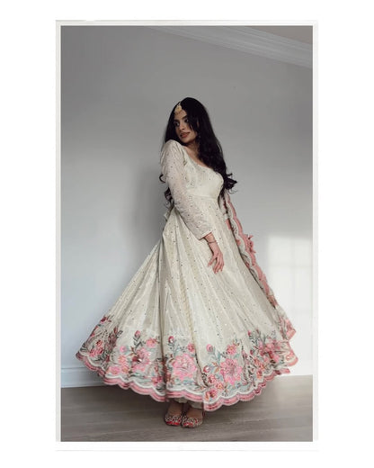 Kyra  Pure Chinon Silk Crafted Pretty Anarkali Gown