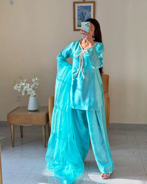 Ribbon Bloom Pretty  Beads Work Salwaar Suit