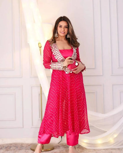Presenting Beautiful Glam Mirror Hand Work Anarkali Set