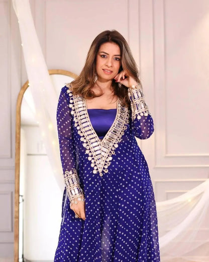 Presenting Beautiful Glam Mirror Hand Work Anarkali Set