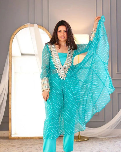 Presenting Beautiful Glam Mirror Hand Work Anarkali Set