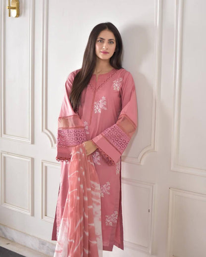Eshani Roman Silk Fabric Top And Pant With Silver Chiffon Dupatta