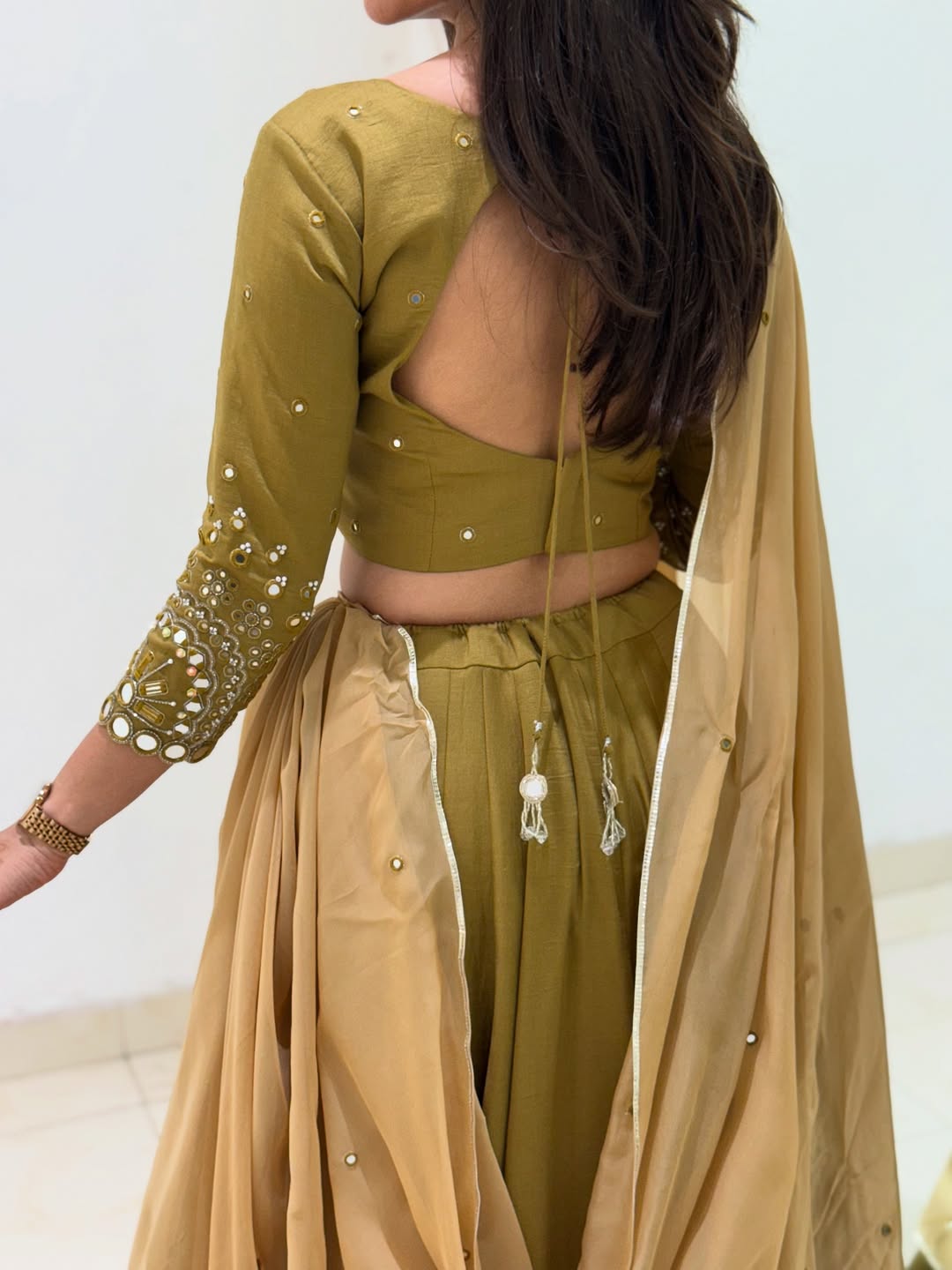 Golden Mustard Embellished Mirror Work Lehenga Choli