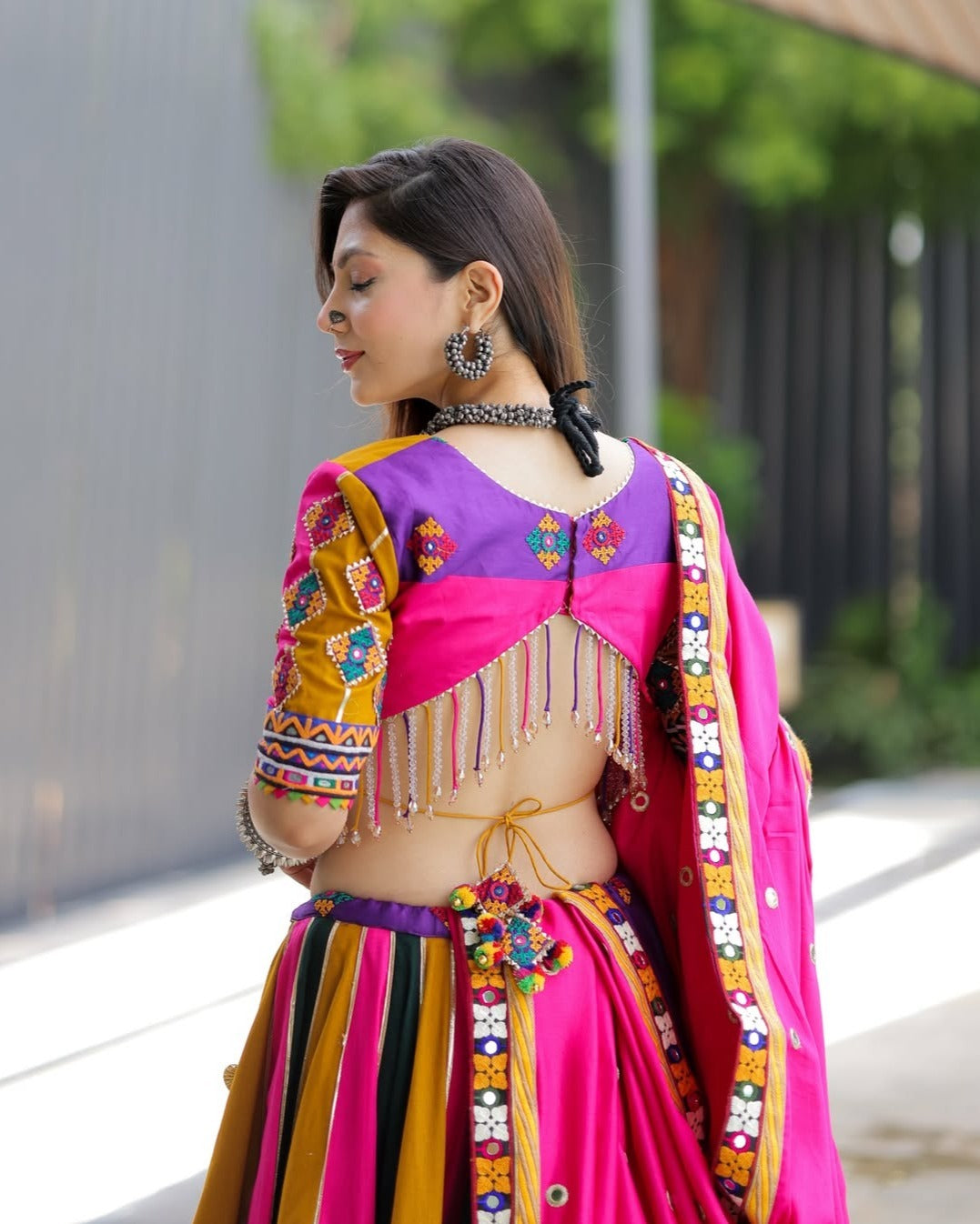 Morni Vibrant Multicolor Navratri Lehenga Choli with Hand Embroidered Mirror Work