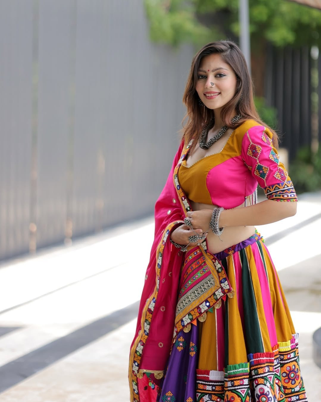 Morni Vibrant Multicolor Navratri Lehenga Choli with Hand Embroidered Mirror Work