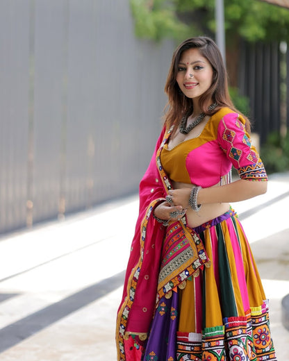 Morni Vibrant Multicolor Navratri Lehenga Choli with Hand Embroidered Mirror Work