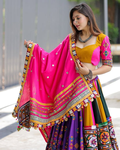 Morni Vibrant Multicolor Navratri Lehenga Choli with Hand Embroidered Mirror Work