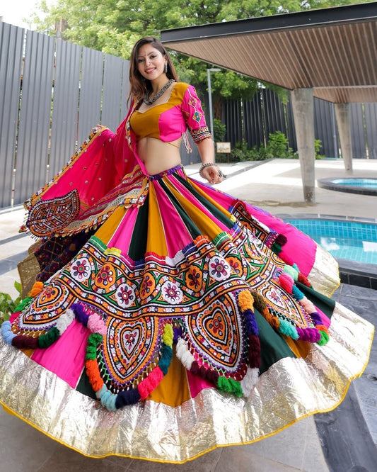 Morni Vibrant Multicolor Navratri Lehenga Choli with Hand Embroidered Mirror Work