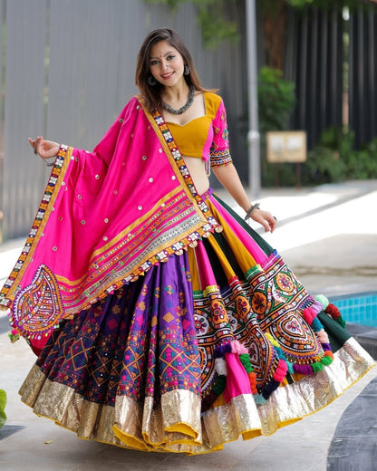 Morni Vibrant Multicolor Navratri Lehenga Choli with Hand Embroidered Mirror Work