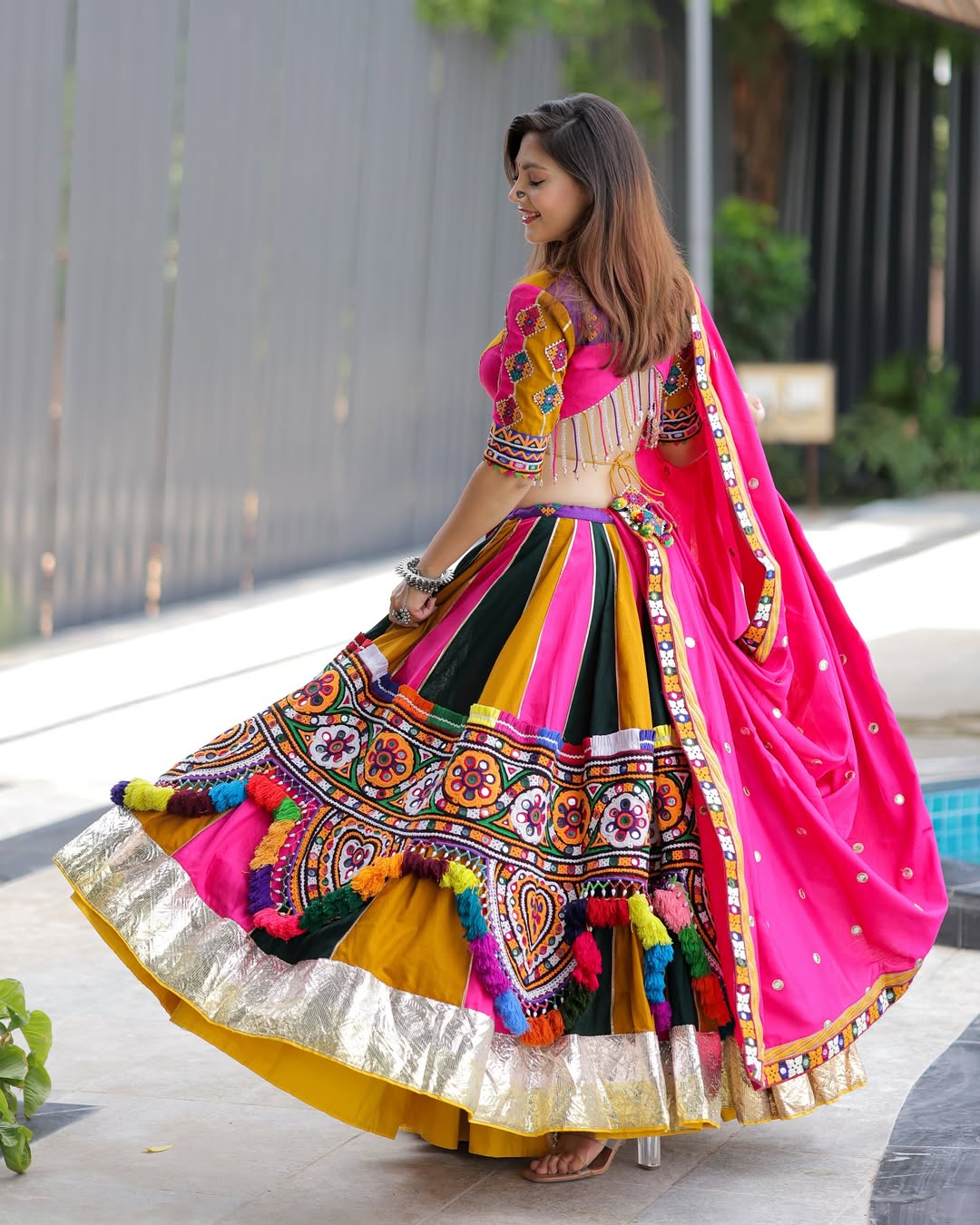 Morni Vibrant Multicolor Navratri Lehenga Choli with Hand Embroidered Mirror Work