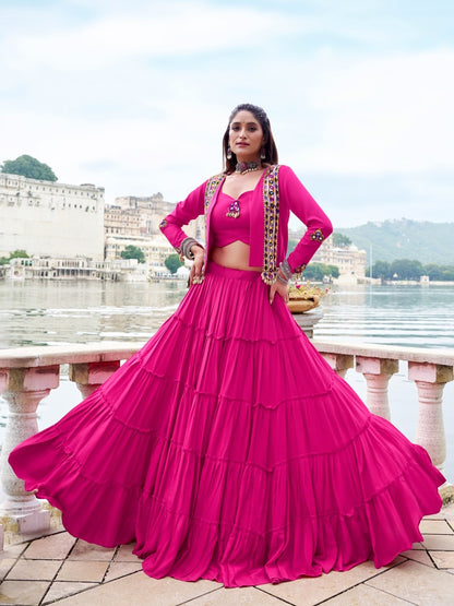 RangRiwaaz Navratri Special Embroidered Mirror-Work Jacket and lahenga set