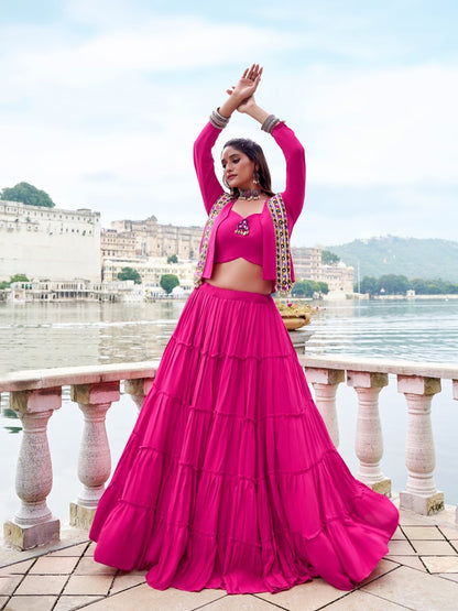 RangRiwaaz Navratri Special Embroidered Mirror-Work Jacket and lahenga set