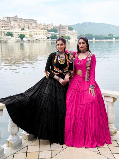 RangRiwaaz Navratri Special Embroidered Mirror-Work Jacket and lahenga set