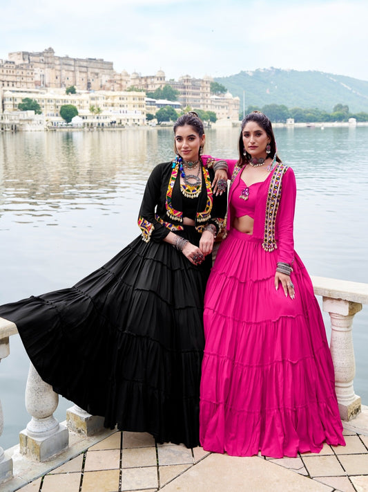 RangRiwaaz Navratri Special Embroidered Mirror-Work Jacket and lahenga set