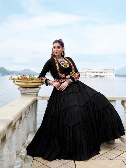 RangRiwaaz Navratri Special Embroidered Mirror-Work Jacket and lahenga set