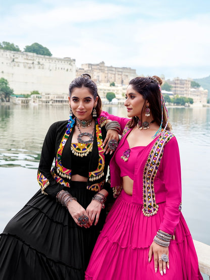 RangRiwaaz Navratri Special Embroidered Mirror-Work Jacket and lahenga set