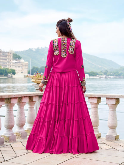 RangRiwaaz Navratri Special Embroidered Mirror-Work Jacket and lahenga set