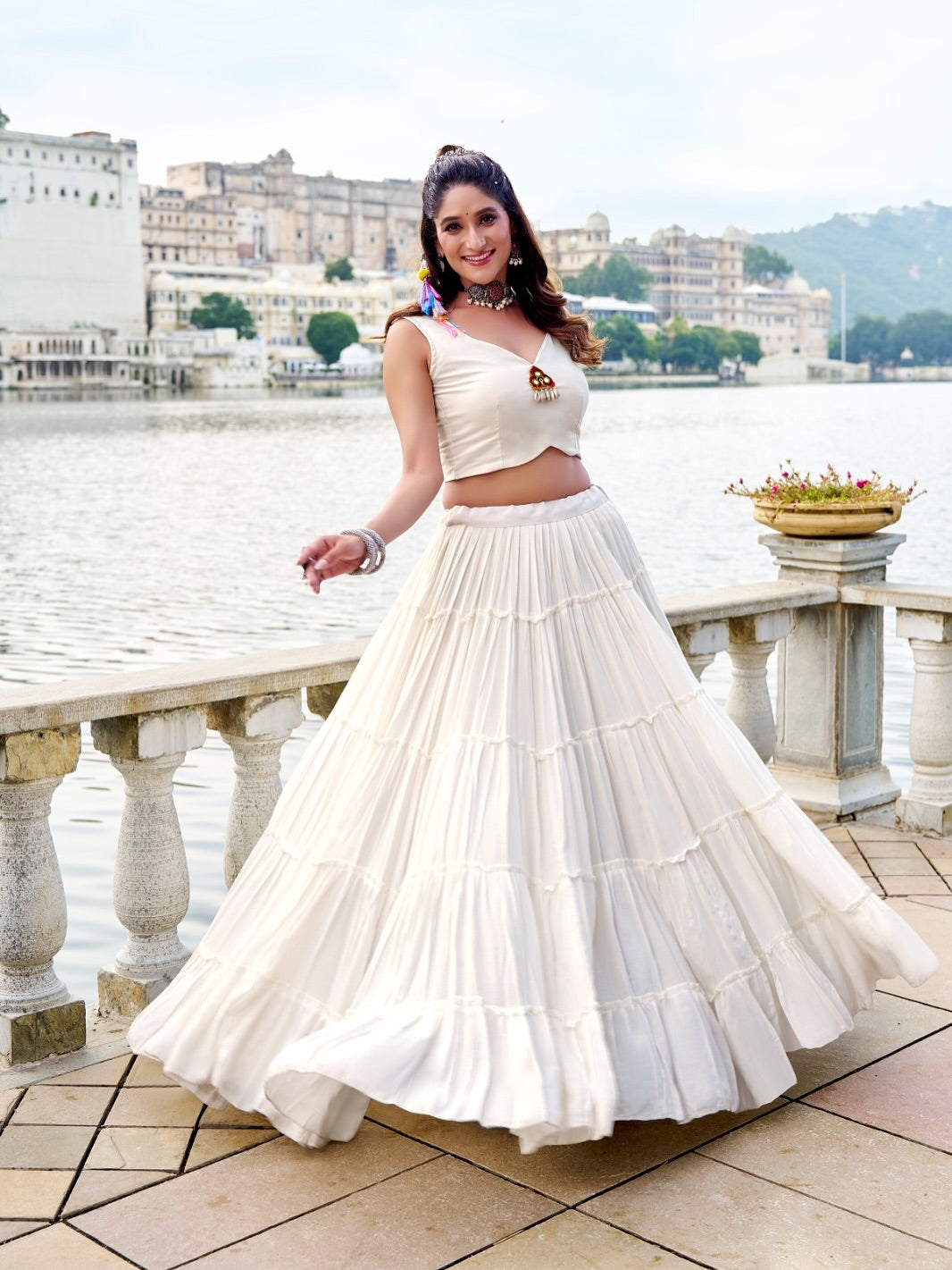 RangRiwaaz Navratri Special Embroidered Mirror-Work Jacket and lahenga set