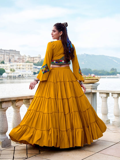 RangRiwaaz Navratri Special Embroidered Mirror-Work Jacket and lahenga set