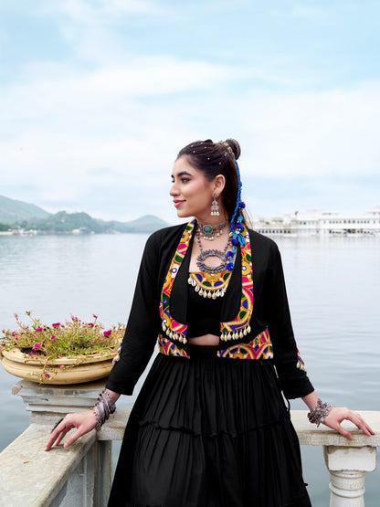 RangRiwaaz Navratri Special Embroidered Mirror-Work Jacket and lahenga set