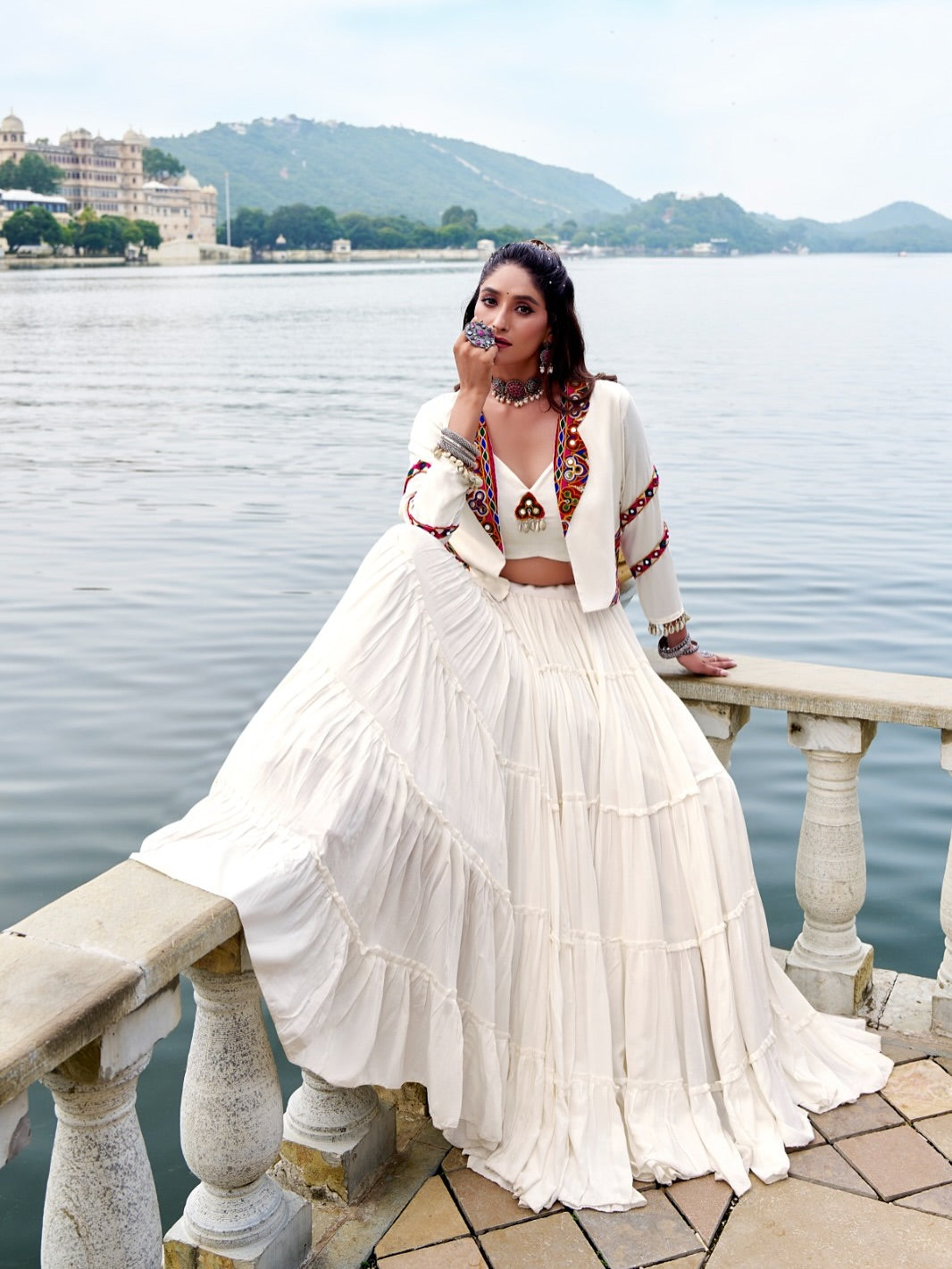 RangRiwaaz Navratri Special Embroidered Mirror-Work Jacket and lahenga set