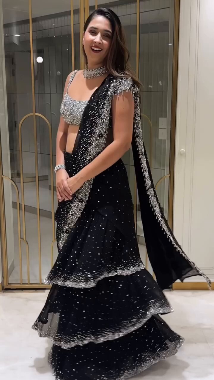 Noor Black Ruffle Saree Tradition with Organza Flowers & Aari Work